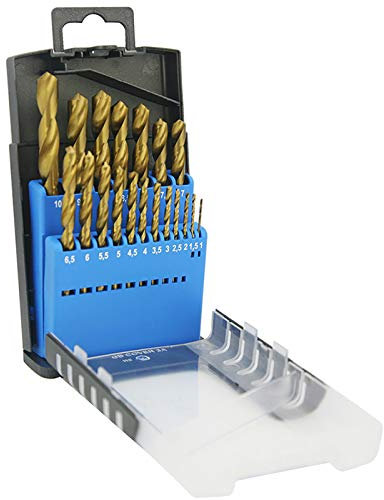 HSS-Bohrer mit TiN-Beschichtung und rundem Schaft, Set mit Aufbewahrungsbox für Kunststoffwerkzeuge 19 Stück 1,0-10,0 x 0,5 mm