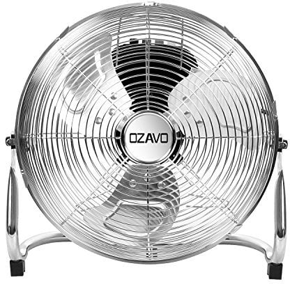 OZAVO Ventilador de Suelo Cromado Industrial 40CM, 50W, 3 Velocidades, 3 Aspas Metálicas, Motor de Cobre, Cabezal Inclinación Ajustable, Portátil para Hogar, Oficina, Gimnasio, Fábrica, Garaje