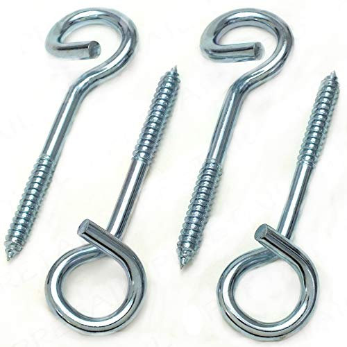 4X Pigtail Screw in Hooks - 140mm Heavy Duty Steel Spiral Hammock Loop Hangers
