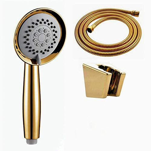 Shower Head Handheld Hand Shower Solid Copper Gold Plated Three Functions Handheld Shower Luxury Batnroom Hand Shower Head wiht Gold Holder and Shower Hose