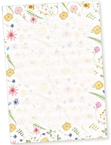 tatmotive Schreibblöcke DIN A4 liniert Flora-Bianca (2 Stück) Briefpapier Linien Block mit Blumen und besonders feiner Lineatur