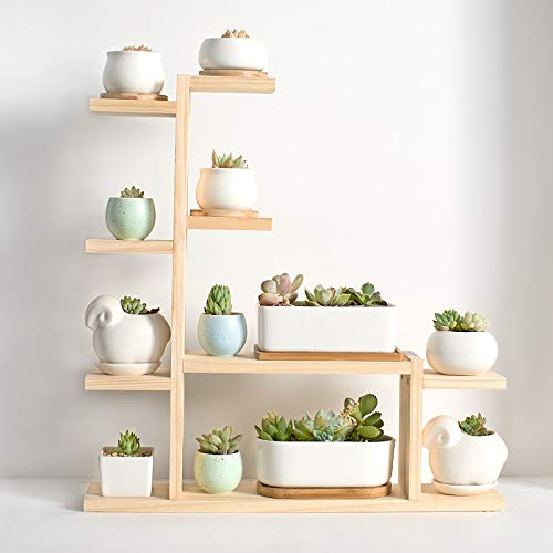 CXLT Blumenregal Desktop Fensterbank Blumenständer Innen-Balkon Outdoor Mehrschichtiges Pflanzenständer Massivholz Display Regal Pflanzenregal Garten Wohnzimmer Deko Regal,B-51.5x50x9.5cm
