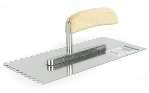 TOOLTY Truelle crantée carrée en acier inoxydable 270 mm 6 x 6 mm pour mortiers adhésifs, manche en bois, carrelage, adhésif, bricolage