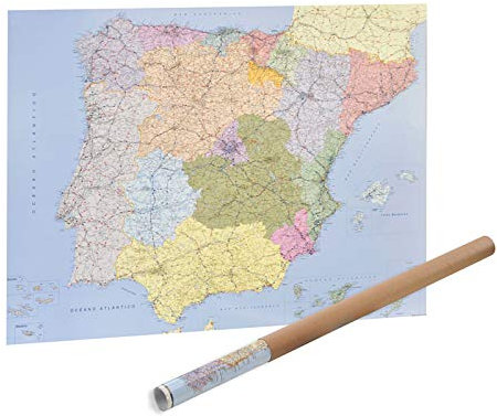 Mapa de España y Portugal Plastificado 98 x 134 cm.