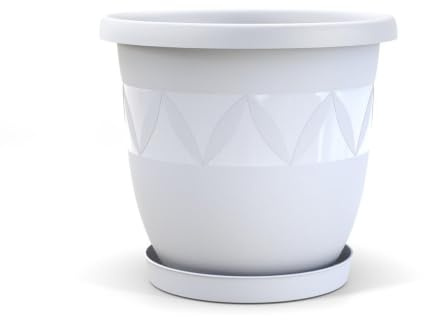 Plastard Blumentopf Ø 35 cm mit Untersetzer rund – Weiß – Pflanzkübel | Witterungs- UV- & frostbeständig, inkl. 27 cm Untersetzer, ideal für Garten, Balkon & Innenbereiche, Deko Pflanztopf 16 Liter