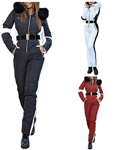 SGSD Schneeanzug Damen Einteiler - SkianzüGe FüR Outdoor Ski Anzug Schnee Skifahren SäTze Jumpsuit Overall Sport Skisuit, Schneeoverall, Skioverall, SchneeanzüGe, Z1-schwarz