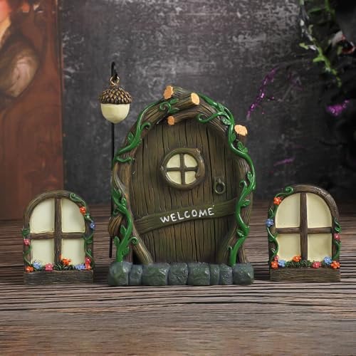 NIWWWIN Estatuas de jardín 4 Piezas, Adornos de árbol de Estatua de Resina Que Brillan en la Noche, decoración de Estatua en Miniatura, Escultura de jardín de Hadas decoración de Navidad.