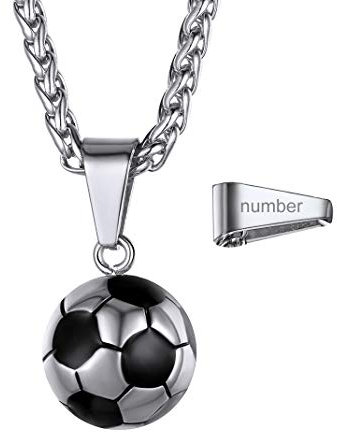 GoldChic Personalisierte Fußball Anhänger Halskette mit Namen/Wunsch/Datum Gravur Edelstahl 3D Design Fußball Charm Halskette Ballsport Schmuck mit 55cm+5cm Kette Geschenk für Männer Jungen