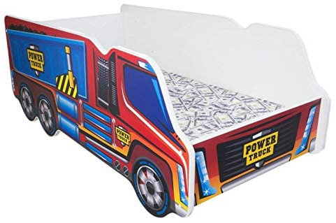 Topbeds Autobett, Auto-Bett, Kinderbett mit Rausfallschutz, Jugendbett, Babybett mit Lattenrost für Jungen & Mädchen, Big Truck (Power Truck)
