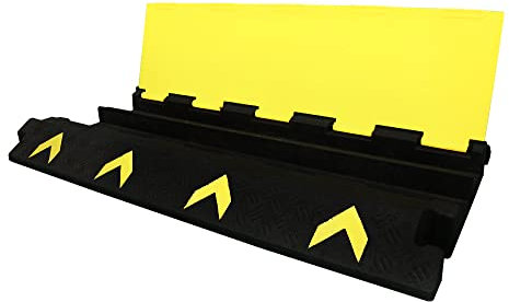 Berry Cable Protector 2-Channel - Big | Heavy-Duty Pedestrian Cable Ramp | Weatherproof PVC Outdoor Cable Cover with Bright Yellow Lid | Prevent Tripping Hazards and Cable Damage