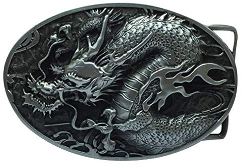 DT Boucle de ceinture unisexe 3D en forme de tête de dragon chinois - Thème mythique authentique - Cadeau d'anniversaire, de Noël, de fête des pères, 1