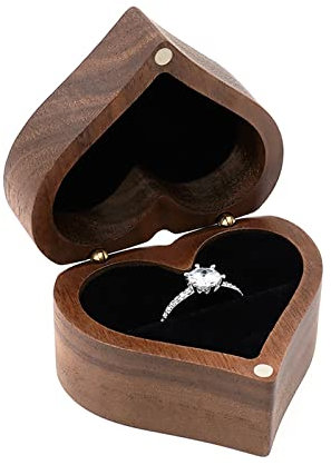 Walnuss-Holz Ring-Box,Benutzerdefinierte Ehering-Box aus Holz,Ringetui Ring-Geschenkbox,Verlobungsring-Box,Ringbox für Vorschlag Hochzeitstag Heart