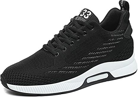 Herren Elevator Schuhe Höhensteigerung Schuhe Schnürsenkel Mesh Sneaker Casual Walkingschuhe Versteckten Lift Heel-8 cm für Herren Schwarz EU41