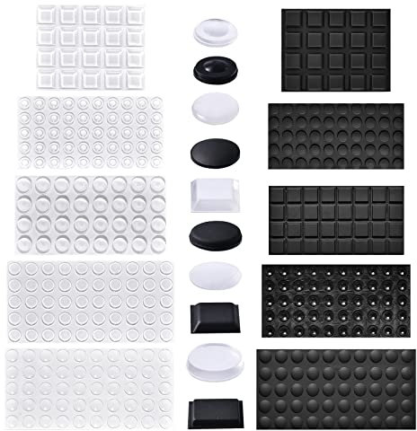 ExeQianming Gummipuffer, Selbstklebend Gummifüsse, 404 Stück Transparent Selbstklebend Gummifüße für Tür Tastatur, Türschränke Und Schubladen (Transparent und Schwarz)