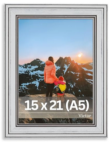 VictoR Bilderrahmen Goya in Weiß in 15x21 cm (A5) - Leiste: 31x19mm - Fotorahmen im Vintage Stil mit bruchsicherem Acrylglas - Bilderrahmen 15x21 Weiß