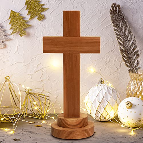 Attivolife Wood Cross Statue with Stand - Spiritual Christian Jesus Holy Cross, Religious Gift for Catholic Easter and Christmas, Wall Table Church Decoration for Home Room (5.5'' x 2.55'')