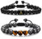 TINGN Herren Armband Tigerauge Armband, 8 mm Naturstein Armband Herren Initial Obsdian Armband Tigerauge Lavagestein Perlenarmbander für Frauen Männer Yoga Armband Geburtstagsgeschenk für Männer (A)