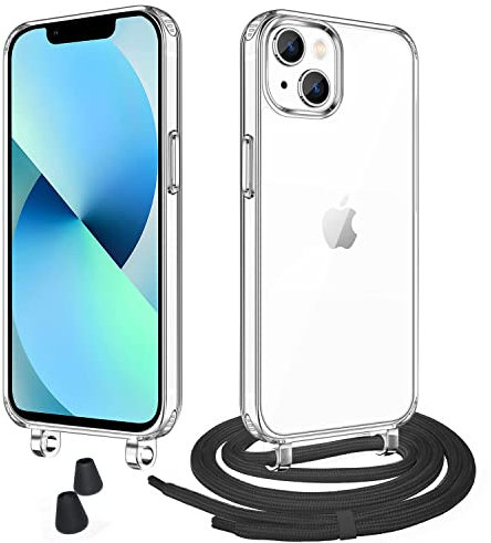 WenBaby Funda con Cuerda con iPhone 13 Mini, Case para Teléfono con Cordón, Carcasa Transparente para Teléfono con Collar, Anti-Caída (Negro)