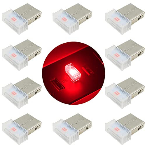 USB-Innenbeleuchtung, LED Atmosphäre Licht(Rot), Auto Innenraum Umgebungsatmosphäre Lichter, Plug-and-Play 5V USB Auto Atmosphäre Licht (10 Stück)