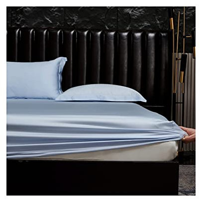 Spannbettlaken Spannbetttuch 100% Lyocell-Faser Bettlaken Spannbettuch Laken Grau Blau Grün 90x200cm bis 200x220cm Super Weich und Seidig (Color : Blue A, Size : 200x220+25cm)