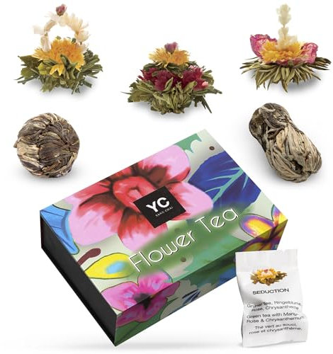 YC Yang Chai Teeblumen Mix Admira - 6 Erblühtee Grüner Tee in edler Magnetbox zum Probieren - 5 verschiedene Sorten - XXL Teeblume, Blooming Tea - Tee Geschenke für Frauen, Mutter, Teeliebhaber