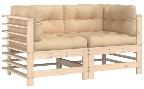 vidaXL Ecksofa 2 STK., Gartensofa mit Kissen Latten-Design, Modular Sofa Garnitur für Garten Terrasse, Gartenmöbel Sitzgruppe Loungemöbel, Massivholz Kiefer