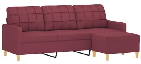 vidaXL Sofa 3 Sitzer, Couch mit Fußhocker, Liegesofa für Wohnzimmer, Polstersofa Sessel Relaxsofa Loungesofa Relaxcouch TV Sofa, Weinrot Stoff