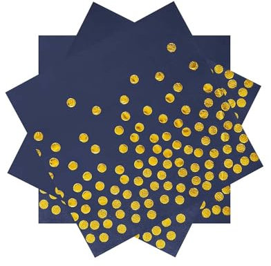 40 Stück Blau und Gold Geburtstag Servietten,33x33cm Papier Party Servietten,für Junge Mädchen Geburtstag Party Deko