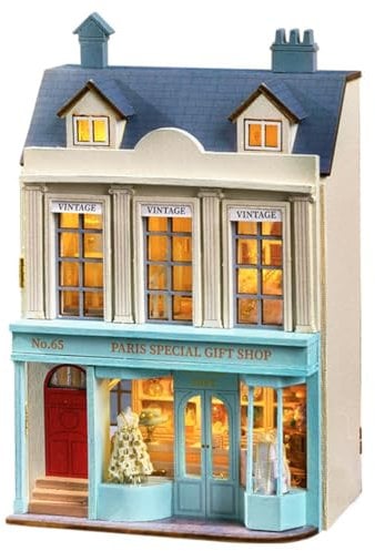 UINOFER DIY Miniatur Haus, Miniatur-Bausatz zum Selberbauen mit Einzelteilen, Miniatur Haus DIY Schneiderei Fachwerkhaus mit Dachgauben, Öffnungsfähige Modelle Erwachsene Kinder - Gift Shop