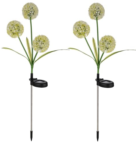 GLOBO Außenleuchte Gartendeko LED Solarlampe Pusteblume Erdspieß Terrassenlampe, grün gelb, Edelstahl Kunststoff, neutralweiß, DxH 23x75 cm, 2er Set