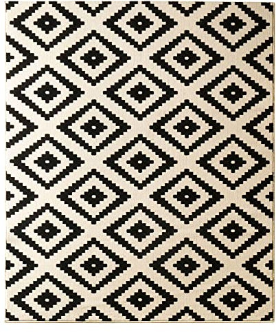 Teppich Boss - Designer Velours Teppich Raute Schwarz Creme, Größe:160x230 cm