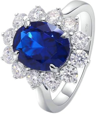 Stfery Ring Weissgold 585 Ringe für Damen 4ct Oval Geschaffener Saphir Ehering Damen