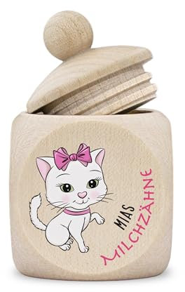 kultdog Zahndose Milchzähne Mädchen modern Dose Holz personalisiert Druck Name Comic Katze