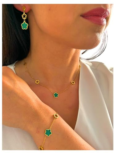 NataschaWoge® Kleeblatt GRÜN GOLD Armband minimalistischer Schmuck EDELSTAHL Gold Kette Halskette Choker Geschenk für Sie Goldkette (Armband)