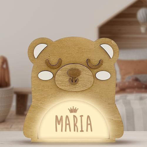 WONDEE Vintiun personalisiertes Geschenk für Babys zur Geburt, [4 Modelle] Lampe Nachtlicht für Baby und Kinder, personalisierbar, Bären-Nachtlicht – Nachttischlampe, Schlafzimmer, LED,