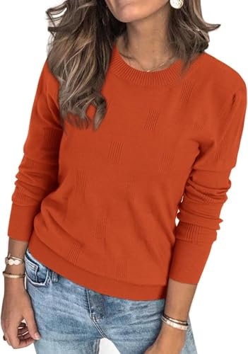 TrendiMax Pullover Damen Rundhals Strickpullover Casual Oberteile Langarm Sweatshirt Elegant Frühling Herbst (L, Orange)