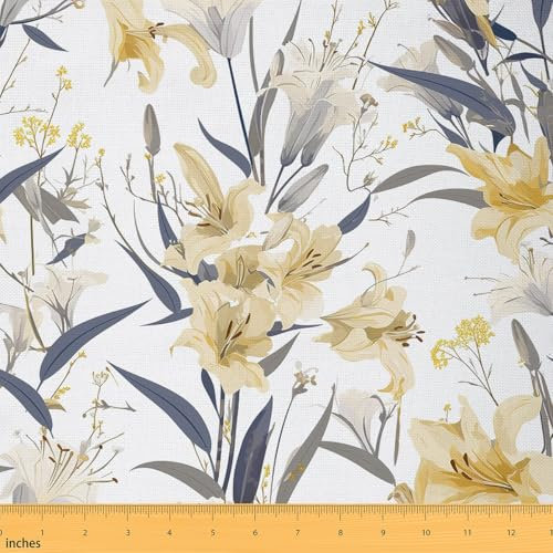 Feelyou Dekorativer wasserdichter Outdoor-Stoff mit Lilien-Blumenmuster, 4,5 m, Lilienblumenstoff, romantisches Gartenmuster, Polsterstoff für Stühle, Outdoor-Stoff