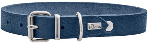 HUNTER Hundehalsband Grenada aus Leder, Farbe: Dunkelblau, handgefertigt in Deutschland, für Training und Alltag, robust, komfortabel, Schlichtes, Elegantes Design, Größe: XS-S, Umfang: 28-32 cm