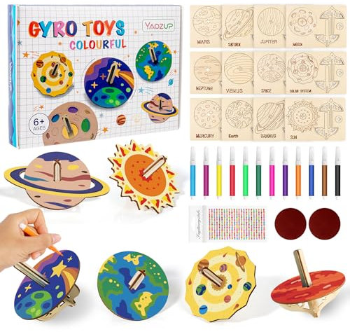 YAOZUP Toupies Jouets en Bois, 27 PCS DIY Loisirs Créatifs Activites, Gyroscope Planétaire, Kit de Bricolage en Bois, Idée Anniversaire Enfant, Jouet Créatif Cadeau Enfant Garçon 5+ Ans