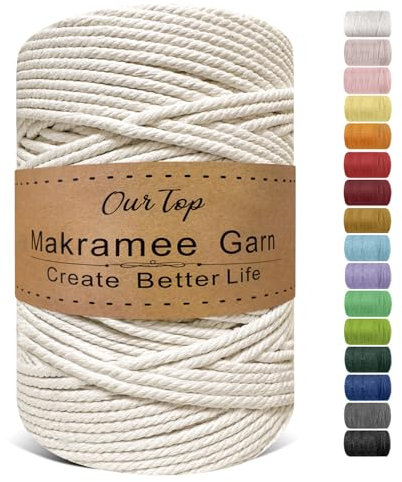 OurTop Premium Makramee Garn Natur, 5mm x 205m Macrame Cord Makramee Schnur Makramee Kordel, Garn für DIY Handwerk, Weben Dekoration, Hängepflanze Pflanze Aufhänger