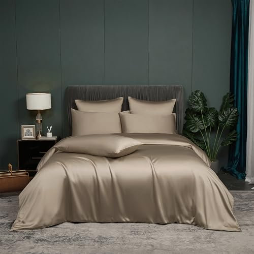 DXHOME Bambus Bettwäsche 135x200cm 4teilig Braun Taupe Khaki Uni Bambusfaser Glatt Luxus Sommerbettwäsche Deckenbezug Atmungsaktiv Kühlende Bettbezüge mit Reißverschluss und 2 Kissenbezüge 80×80cm