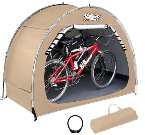 Fahrradschuppen, Outdoor, Tragbares Fahrradaufbewahrungszelt, Fahrradzelt, wasserdichter Fahrradunterstand mit 210D Oxford-Gewebe, Fahrradabdeckung passend für 2-3 Fahrräder (Beige)
