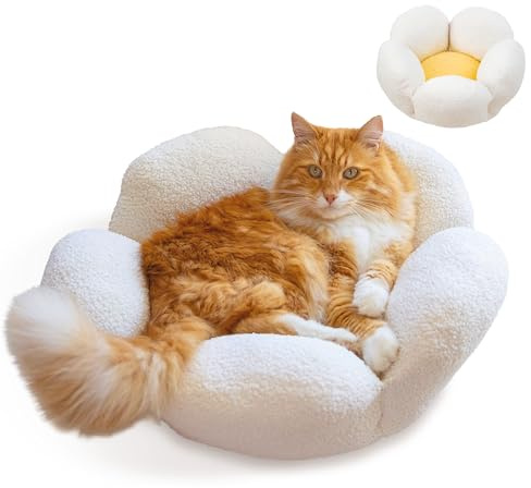 Catstages Purrfect Petals Flower Cat Bed with Plush Support and Raised Sides, White, 21 in - Secure, Soft, Comfortable Bed for Cats and Kittens
