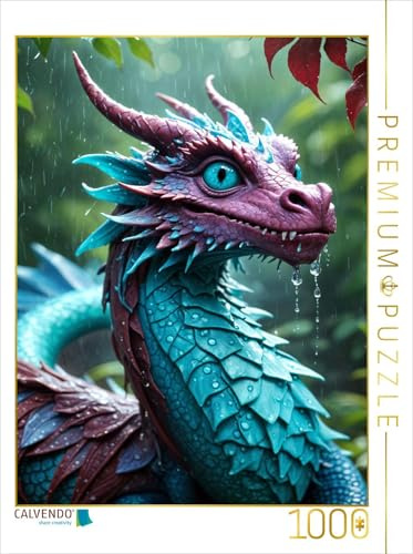Puzzle · Regenhüter – Drachen im Frühlingssturm | Ein mystischer Drache, der inmitten eines sanften Frühlingsregens die… · 1000 Teile · Lege-Größe 64 × 48 cm · CALVENDO Puzzle