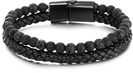 FUSHENGTER Armband Herren Armbänder Männer Armreif Vulkanische Perlen Naturstein Armband Für Männer S5-21Cm