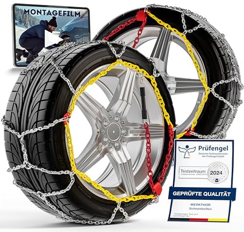 WERKTHOR 2x Schneeketten - Zugelassene Schneeketten für PKW - Optimaler Grip & Einfache Montage - Schneekette aus Metall - Für verschiedenen Reifengrößen