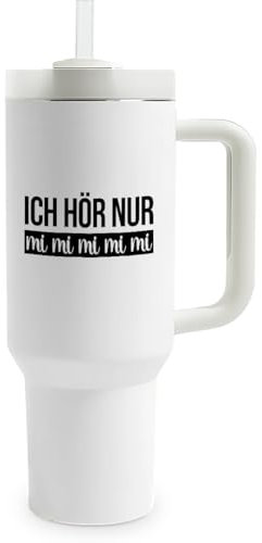 Prozente Momente Ich hör nur mimimimi - Thermobecher | 1,2 Liter Fassungsvermögen | inkl. Trinkhalm | hochwertig | lustige Motive | doppelwandiger Becher To Go