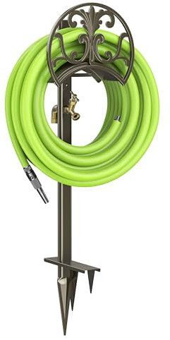 GOFORWILD Garden Hose Stand with Brass Tap, Removable Heavy Duty Water Hose Holder, Free Standing Metal Hose Reel, Decorative Storage Hanger, Holds 45m Hose for Outdoors