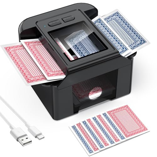 Kartenmischmaschine Elektrische, Mischmaschine für 2 Decks, Aufladbarer 2000 mAh Automatischer Kartenmischer, Card Shuffler für Verschiedene Kartengrößen, Poker, UNO Kartenspiel, Blackjack, Schwarz