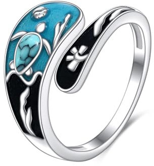 VENACOLY Sea Turtle Ring 925 Sterling Silver Turtle Ocean Ring Adjustable Vintage Thumb Spoon Rings for Women Sea Turtle Gifts